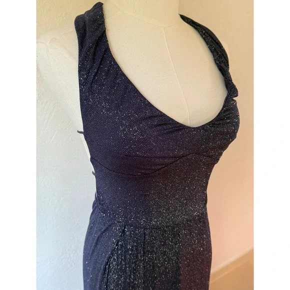 Lucy In The Sky Maxi Dress Halter Neck Sparkly Evening Party Navy Size M - Picture 3 of 10